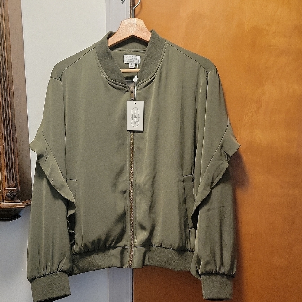 Mud Pie Green Bomber Jacket Elastic Waistband